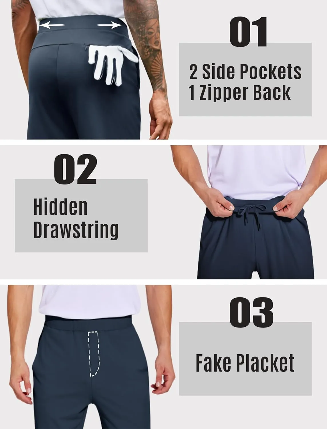 PINSPARK Men's Golf Pants Stretch Lightweight Quick Dry Pants UPF50  Elastic Waist Pants with Zipper Back Pocket Joggers