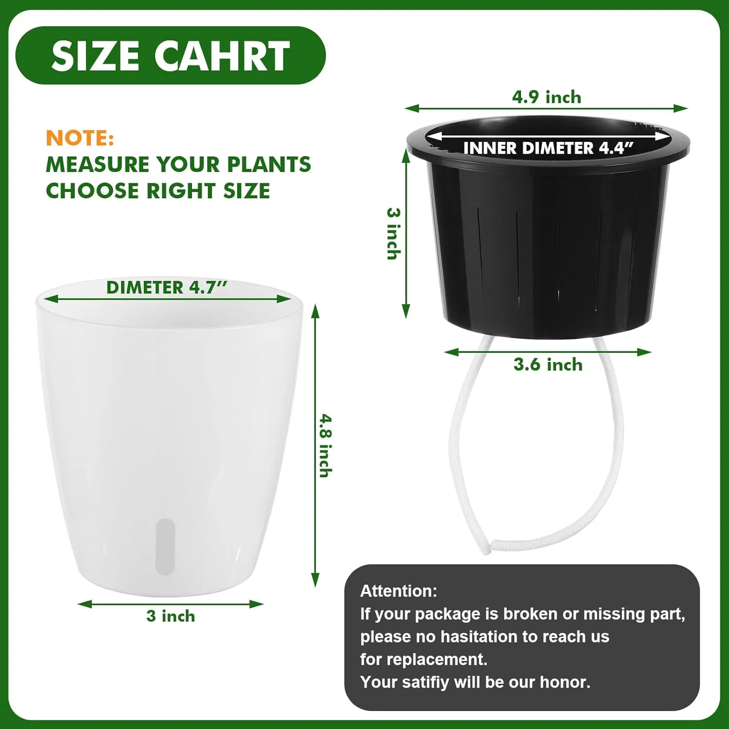 Planterhoma 5 Inch Self Watering Pots for Indoor Plants, 6 Packs African Violet Pots with Indicator, Black Wick Pot with Drainage Holes, Self Watering Planters for Orchid, Devil's Ivy, White