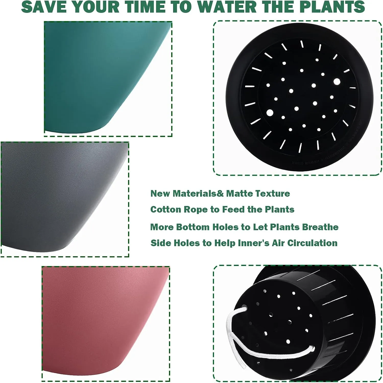 Planterhoma 6.7 Inch Self Watering Pots for Indoor Plants, 6 Packs African Violet Pots, Black Wick Pot with Drainage Holes, Self Watering Planters for Orchid, Devil's Ivy, Silver/Blue/Rose Gold