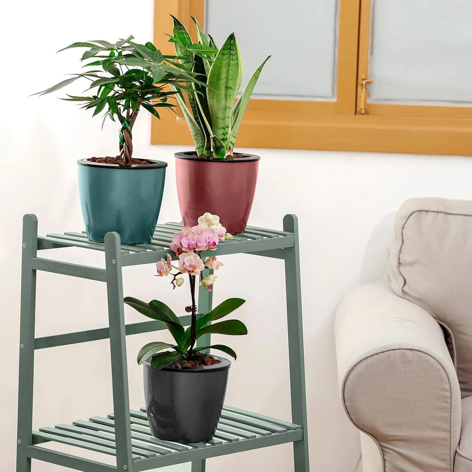 Planterhoma 6.7 Inch Self Watering Pots for Indoor Plants, 6 Packs African Violet Pots, Black Wick Pot with Drainage Holes, Self Watering Planters for Orchid, Devil's Ivy, Silver/Blue/Rose Gold