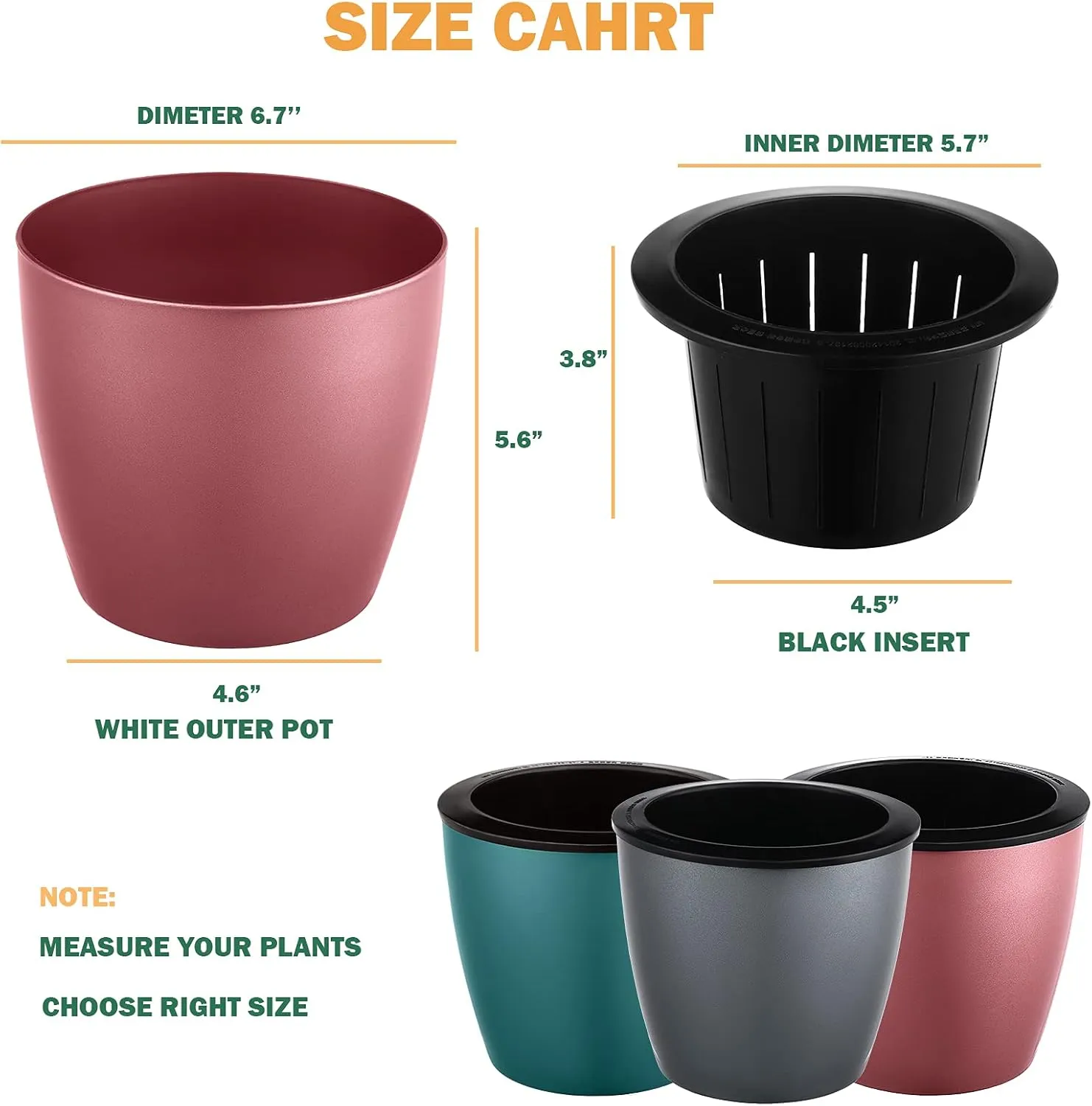 Planterhoma 6.7 Inch Self Watering Pots for Indoor Plants, 6 Packs African Violet Pots, Black Wick Pot with Drainage Holes, Self Watering Planters for Orchid, Devil's Ivy, Silver/Blue/Rose Gold