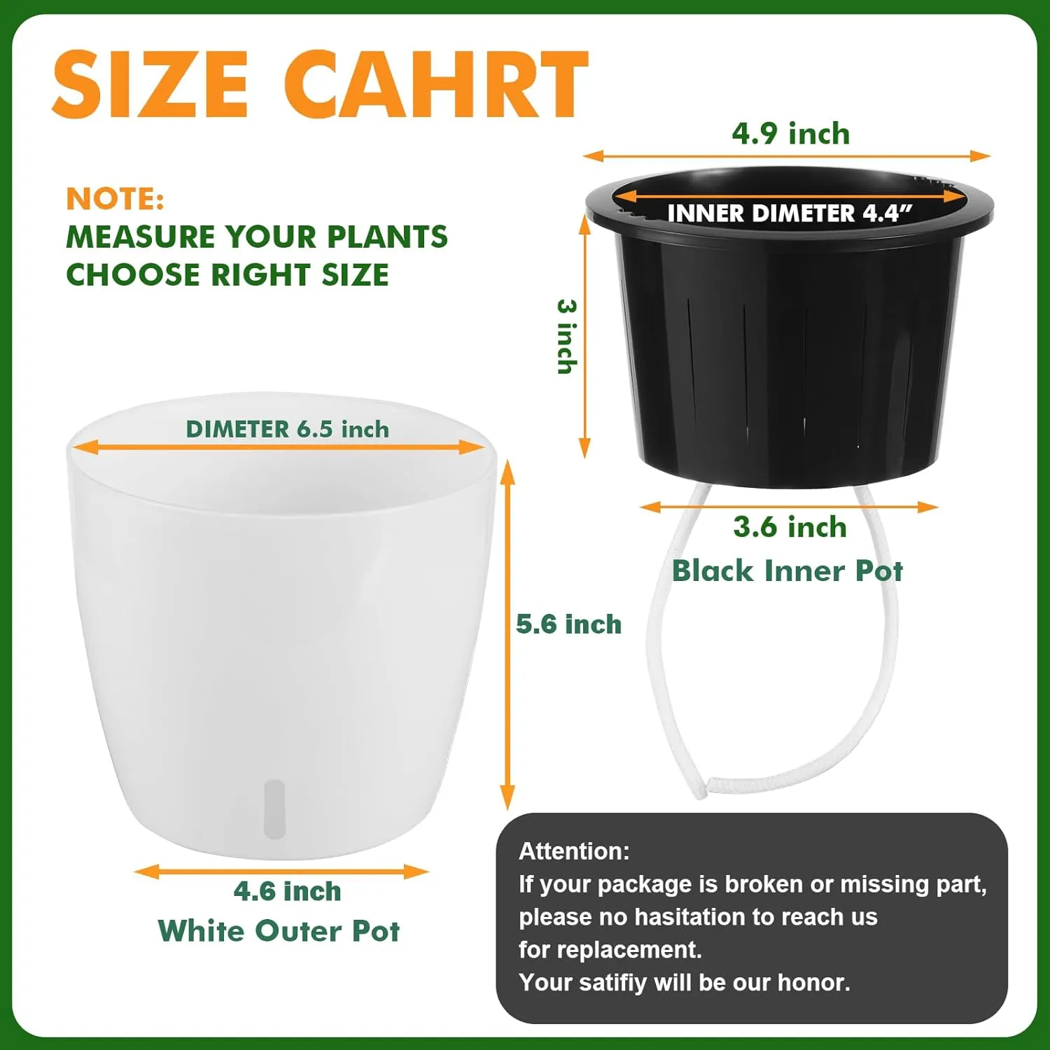 Planterhoma 6.7 Inch Self Watering Pots for Indoor Plants, 6 Packs African Violet Pots with Indicator, Black Wick Pot with Drainage Holes, Self Watering Planters for Orchid, Devil's Ivy, White
