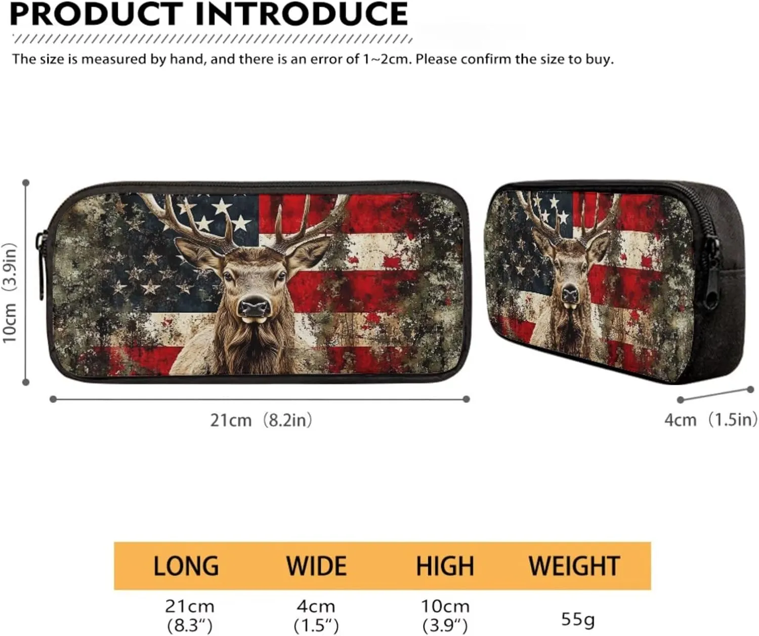 Poceacles 4 PCS Kids Backpack and Lunch Bag Set, Girls Boys Fashion Rucksacks Pencil Case, Lunch Bag, Bottle Pouch, Children's School Supplies Accessories, American Flag Deer Print