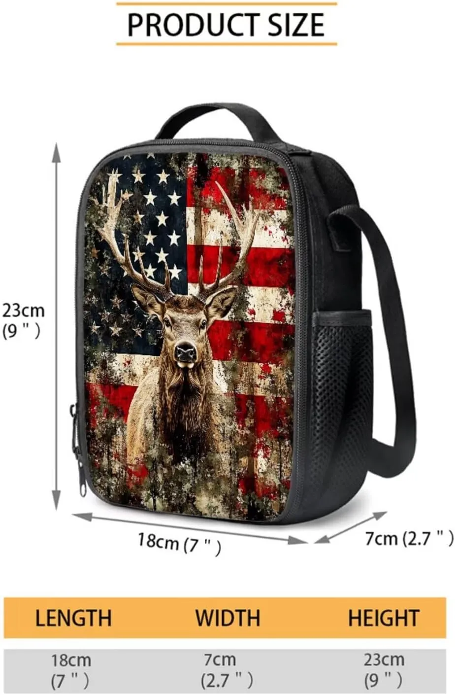 Poceacles 4 PCS Kids Backpack and Lunch Bag Set, Girls Boys Fashion Rucksacks Pencil Case, Lunch Bag, Bottle Pouch, Children's School Supplies Accessories, American Flag Deer Print