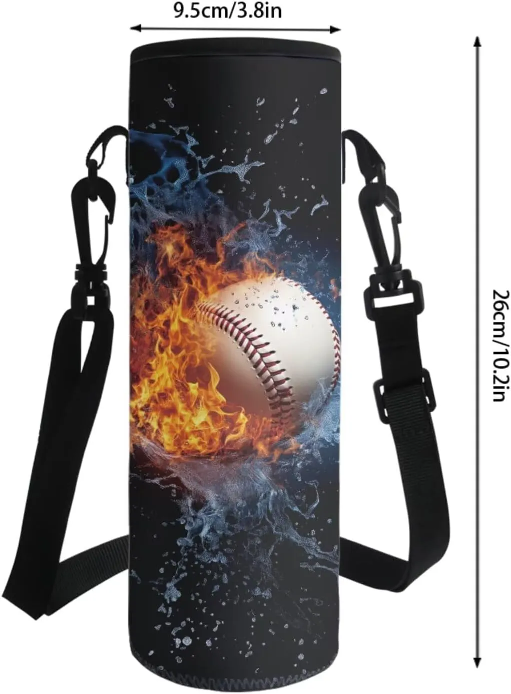 Poceacles 4 Piece School Bag Set, Rucksack Portable Insulated Lunch Bag, Pencil Case, Bottle Sleeve Stylish Athletic Design Backpack Set for School Travel Picnic, Baseball Flame Water Black