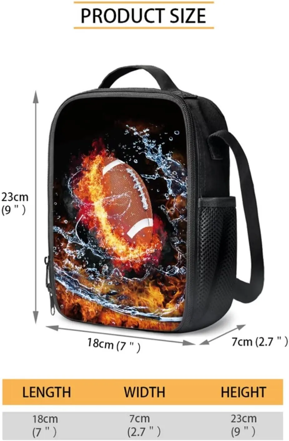 Poceacles 4 Pieces Backpack Sets for Girls Boys, Including Sport Style Rucksack Pencil Case Lunch Box Bag Bottle Sleeve for Primary Junior High School, Travel, Picnic, American Football Water Flame
