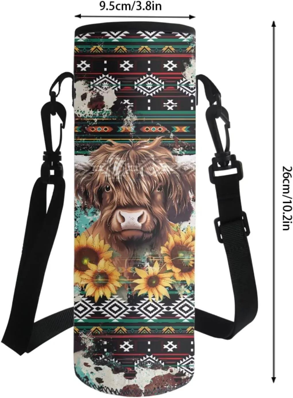 Poceacles 4 Pieces School Backpack Set for Kids Children, with Insulated Lunch Bag Pencil Case Water Bottle Carrier Rucksack Fits 14 Inches Laptops, Aztec Highland Cow Teal Brown