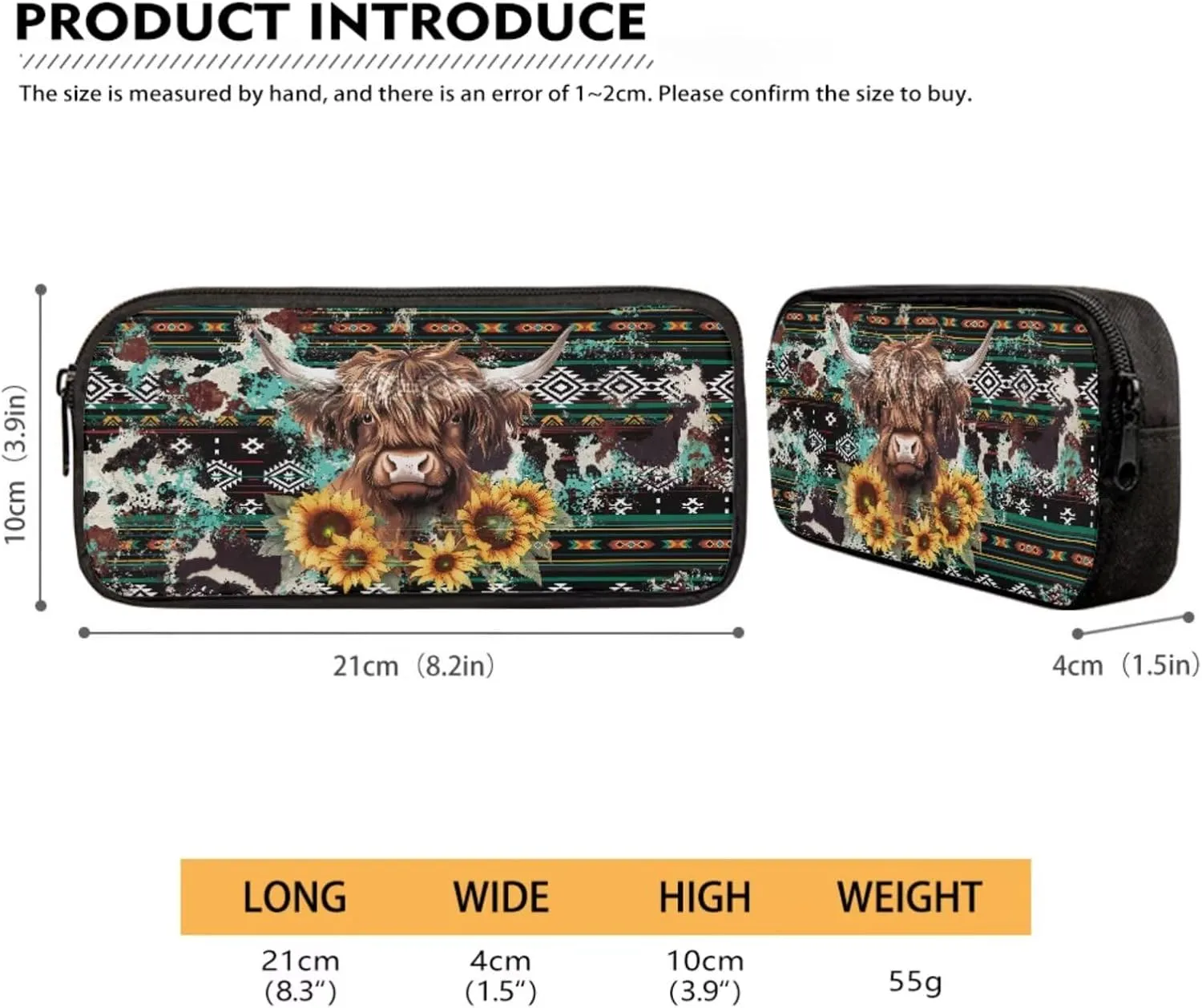 Poceacles 4 Pieces School Backpack Set for Kids Children, with Insulated Lunch Bag Pencil Case Water Bottle Carrier Rucksack Fits 14 Inches Laptops, Aztec Highland Cow Teal Brown