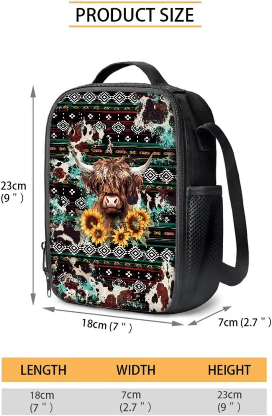 Poceacles 4 Pieces School Backpack Set for Kids Children, with Insulated Lunch Bag Pencil Case Water Bottle Carrier Rucksack Fits 14 Inches Laptops, Aztec Highland Cow Teal Brown