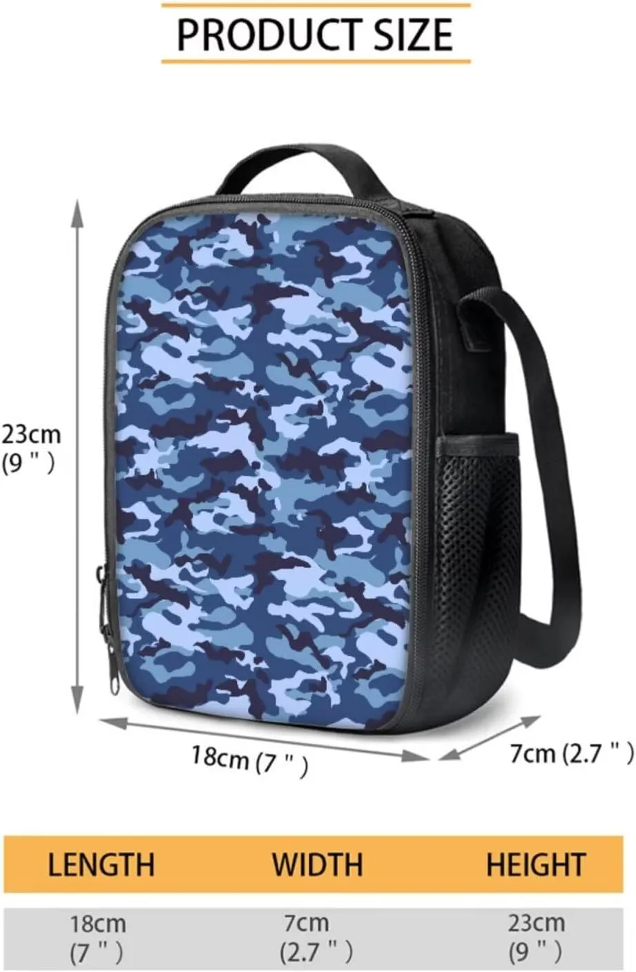 Poceacles Children’s School Backpack Set of 4 Contains Multicolour Backpack Lunch Box Bag Pencil Case Water Bottle Carrier with Adjustable Shoulder Straps for Primary Junior Middle School, Blue Camo