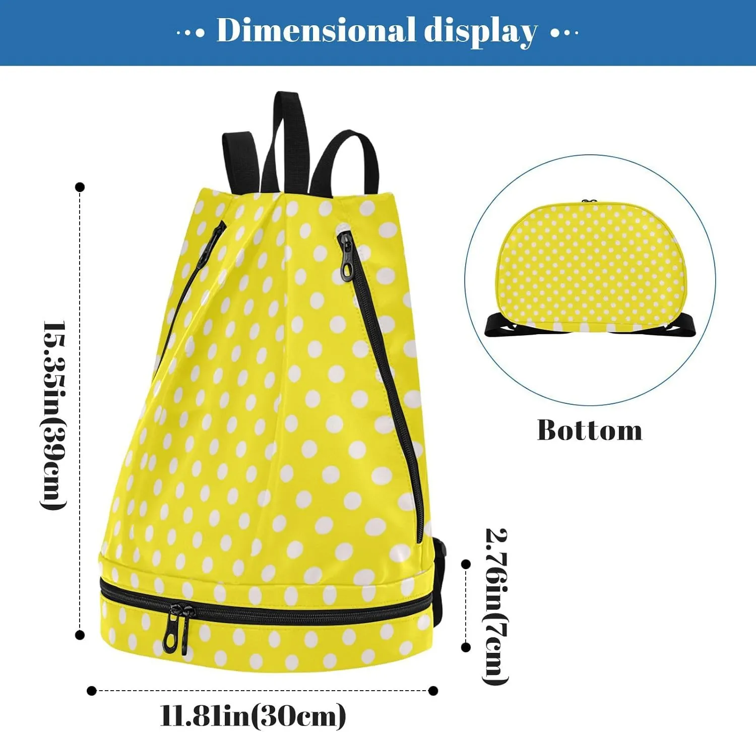 Poeticcity Gym Swimming Drawstring Bags Daypacks Backpack Purse Casual Knapsack Shoulder Bag Sitting Rucksack Seamless White Polka Dots on Bright Yellow Background