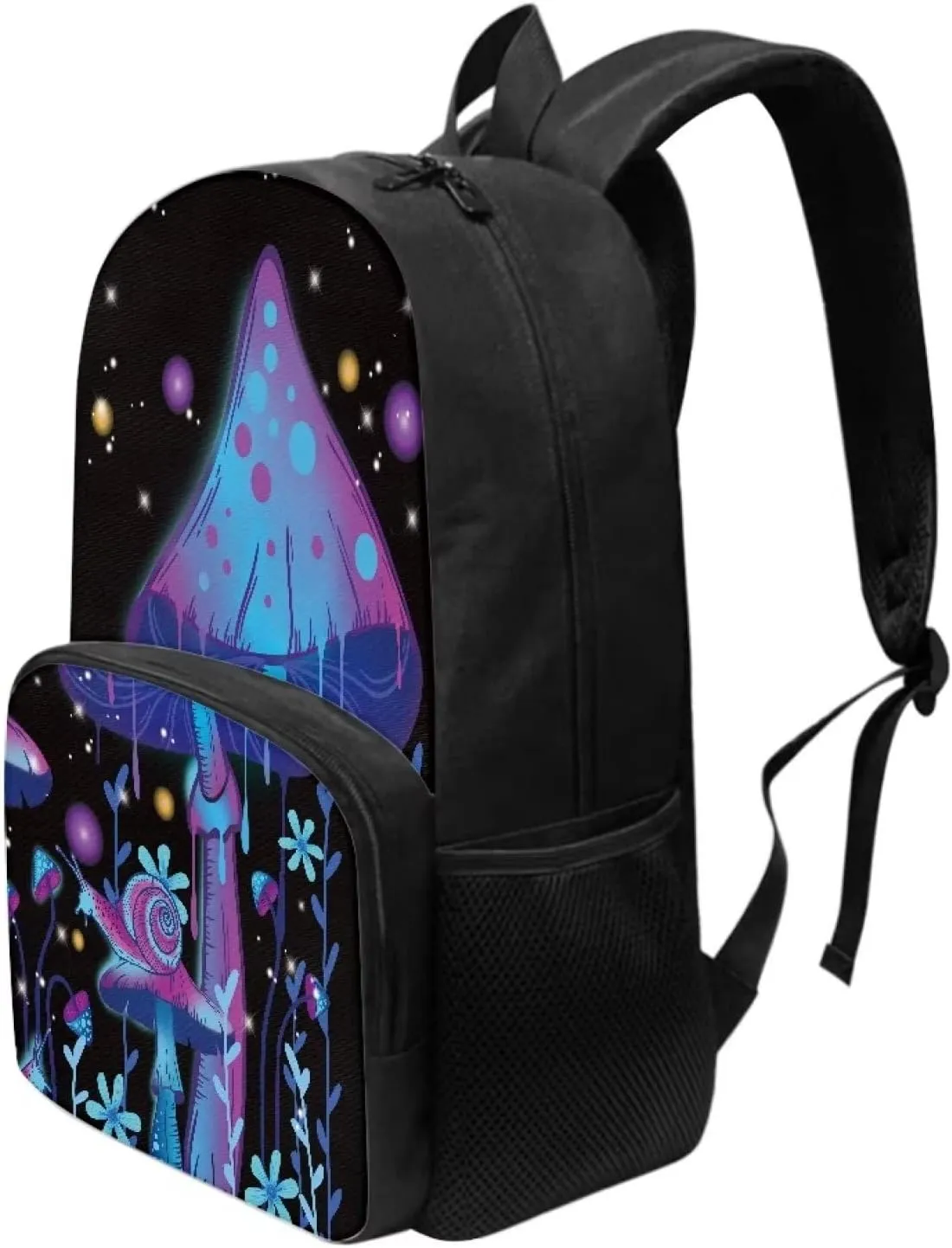POLERO Galaxy Trippy Mushroom Snail Backpack Daypack with Padded Shoulder Straps Work Shopping School Travel Bags for Women Men