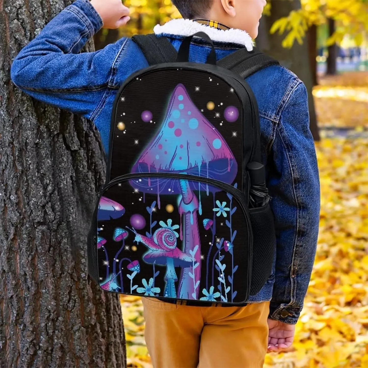 POLERO Galaxy Trippy Mushroom Snail Backpack Daypack with Padded Shoulder Straps Work Shopping School Travel Bags for Women Men