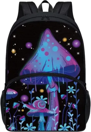 POLERO Galaxy Trippy Mushroom Snail Backpack Daypack with Padded Shoulder Straps Work Shopping School Travel Bags for Women Men