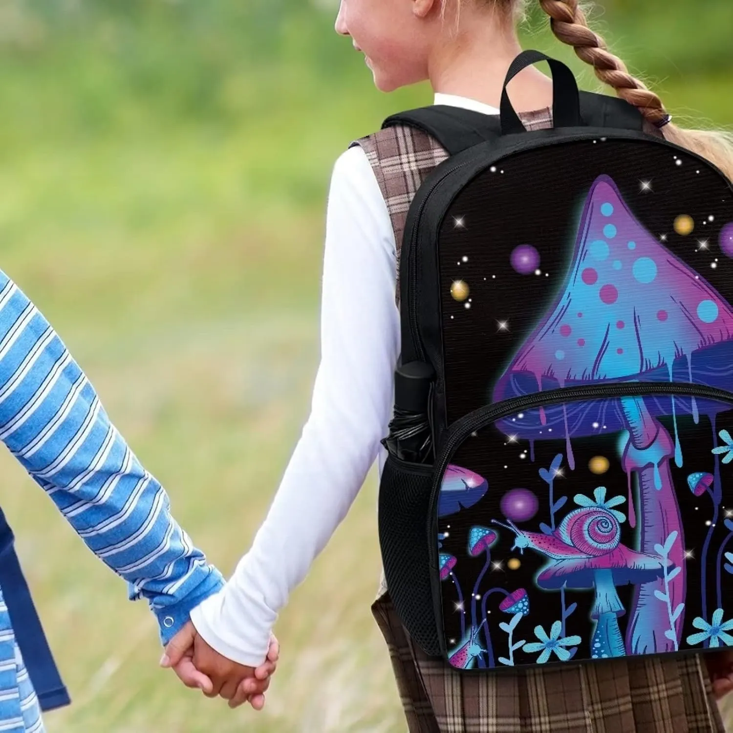 POLERO Galaxy Trippy Mushroom Snail Backpack Daypack with Padded Shoulder Straps Work Shopping School Travel Bags for Women Men