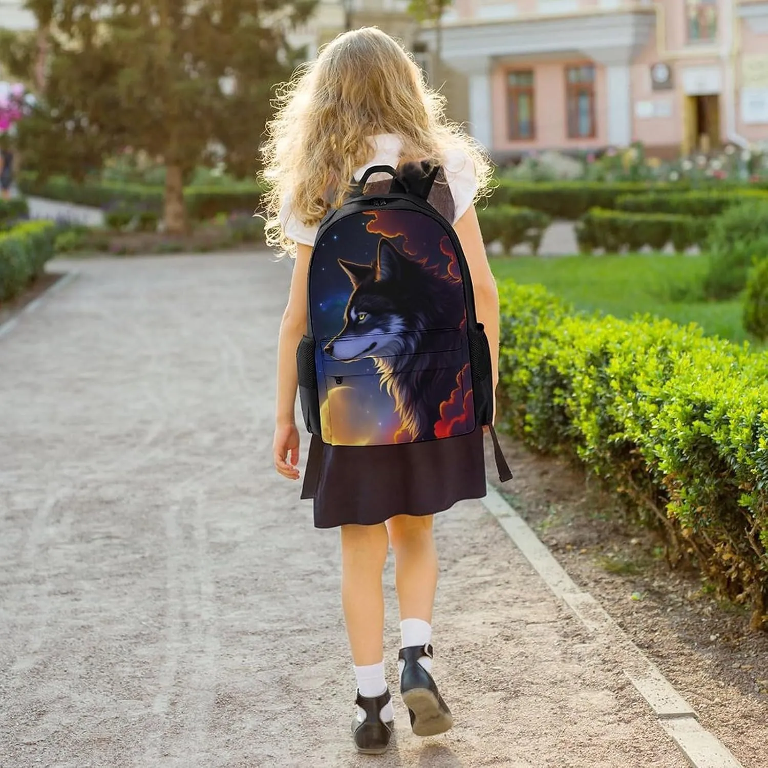 Polyester Daypack Backpack for Sports Travel Running - Big Capacity Anti-Theft Multipurpose Carry On Bag, Galaxy Psychedelic Wolf Night Moon Sky Space Art Laptop Book Bag Rucksack