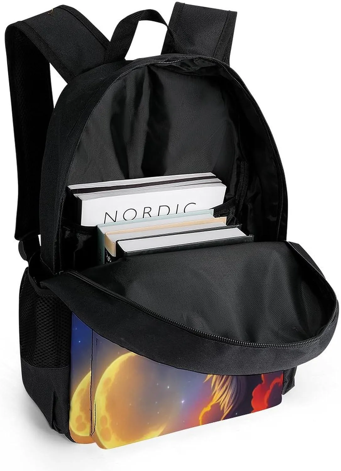 Polyester Daypack Backpack for Sports Travel Running - Big Capacity Anti-Theft Multipurpose Carry On Bag, Galaxy Psychedelic Wolf Night Moon Sky Space Art Laptop Book Bag Rucksack