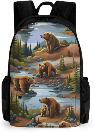 Polyester Daypack for Hiking Work Running - Big Capacity Anti-Theft Multipurpose Shoulder Bag, Bears Lovers Pattern Travel and Sport Backpack Rucksack