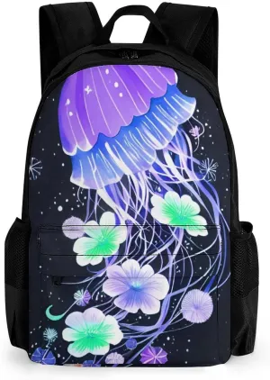 Polyester Daypack for Hiking Work Running - Big Capacity Anti-Theft Multipurpose Shoulder Bag, Magic Flowers Ocean The Jellyfish Pattern Travel and Sport Backpack Rucksack