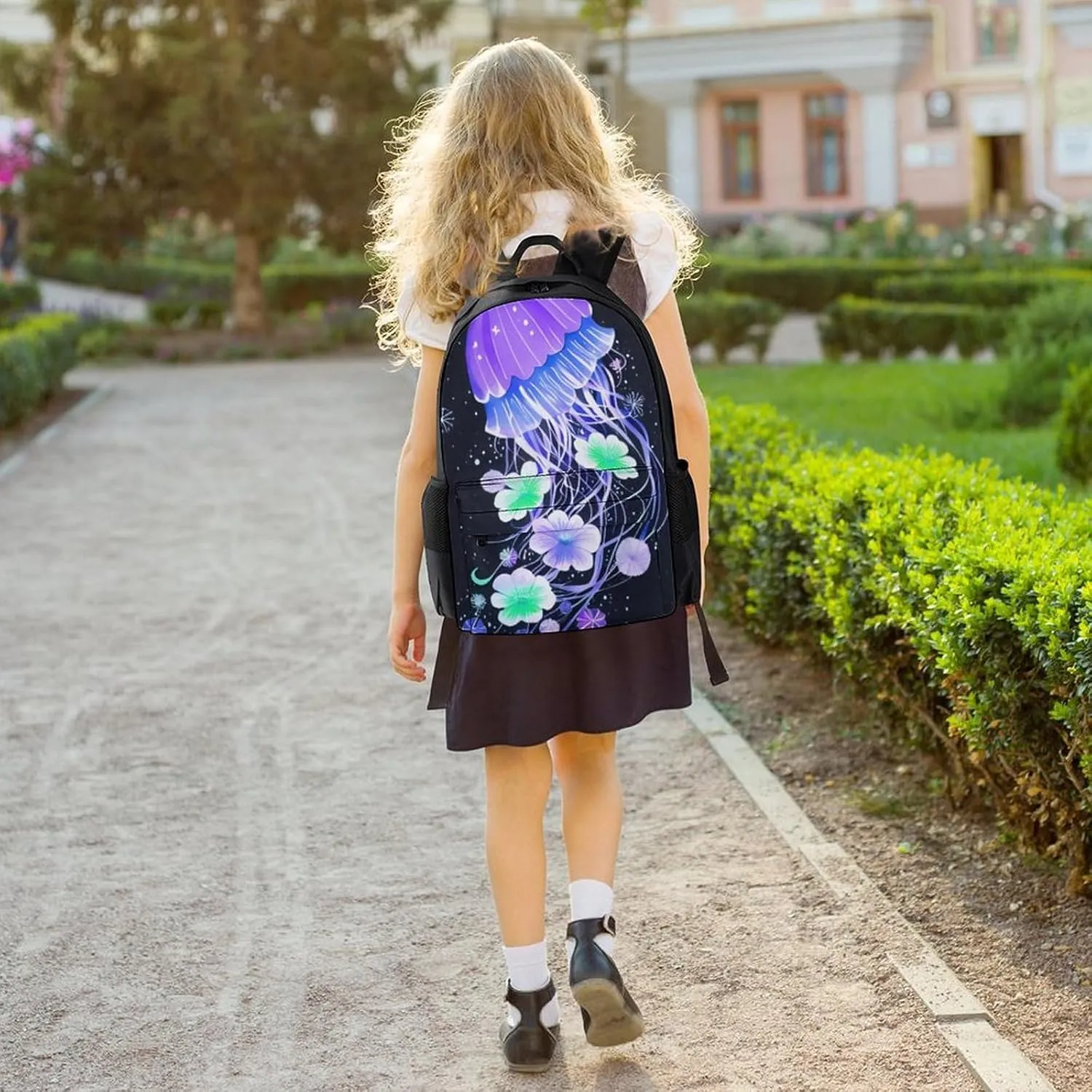 Polyester Daypack for Hiking Work Running - Big Capacity Anti-Theft Multipurpose Shoulder Bag, Magic Flowers Ocean The Jellyfish Pattern Travel and Sport Backpack Rucksack