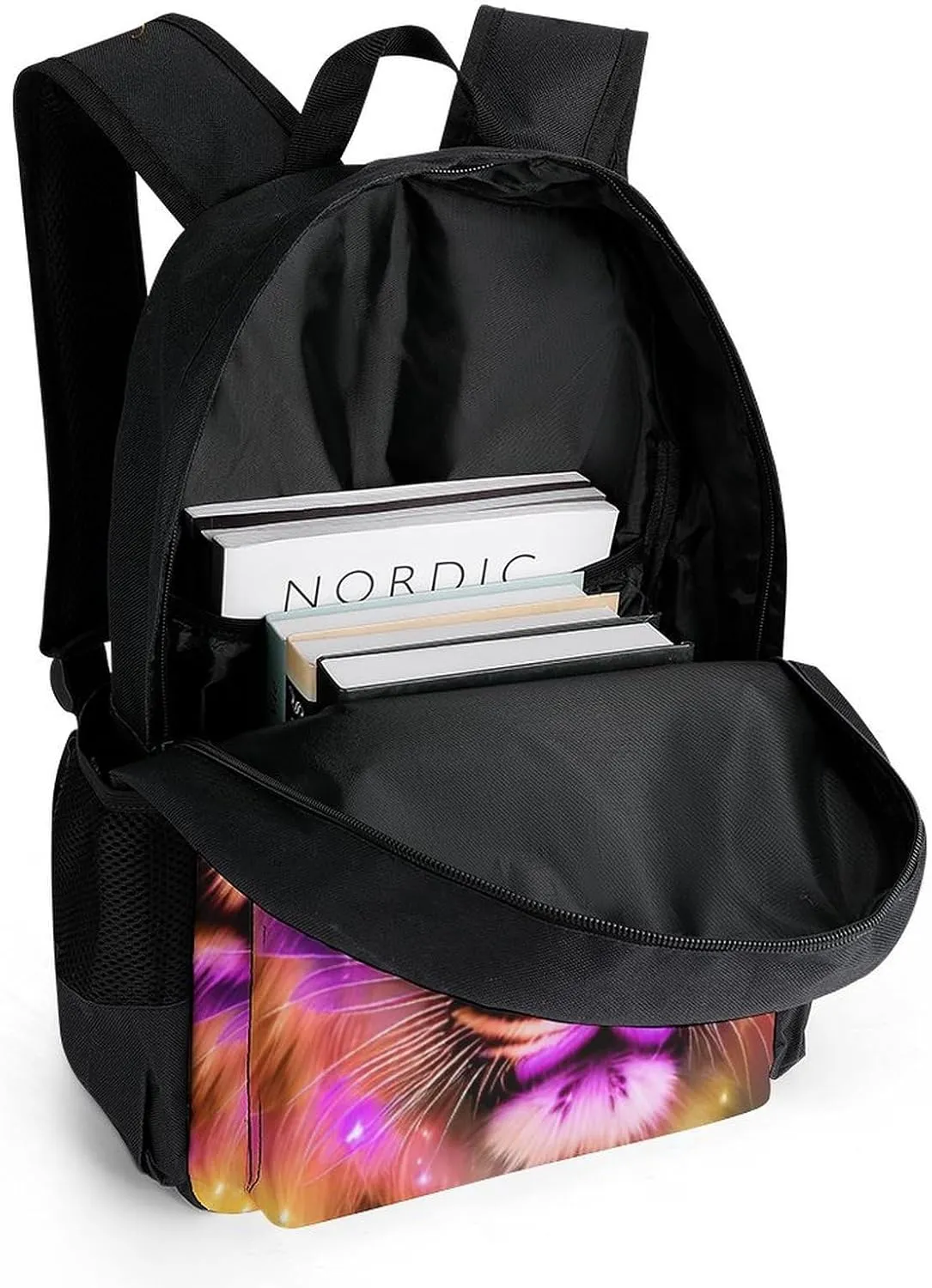 Polyester Daypack for Hiking Work Running - Big Capacity Anti-Theft Multipurpose Shoulder Bag, Mystic Fantasy Galaxy Sky Fantasy Tiger Wild Animals Boho Style Travel and Sport Backpack Rucksack