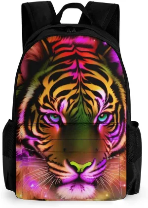 Polyester Daypack for Hiking Work Running - Big Capacity Anti-Theft Multipurpose Shoulder Bag, Mystic Fantasy Galaxy Sky Fantasy Tiger Wild Animals Boho Style Travel and Sport Backpack Rucksack