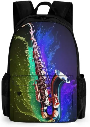 Polyester Daypack for Hiking Work Running - Big Capacity Anti-Theft Multipurpose Shoulder Bag, Saxophone In Fire And Water Art Travel and Sport Backpack Rucksack