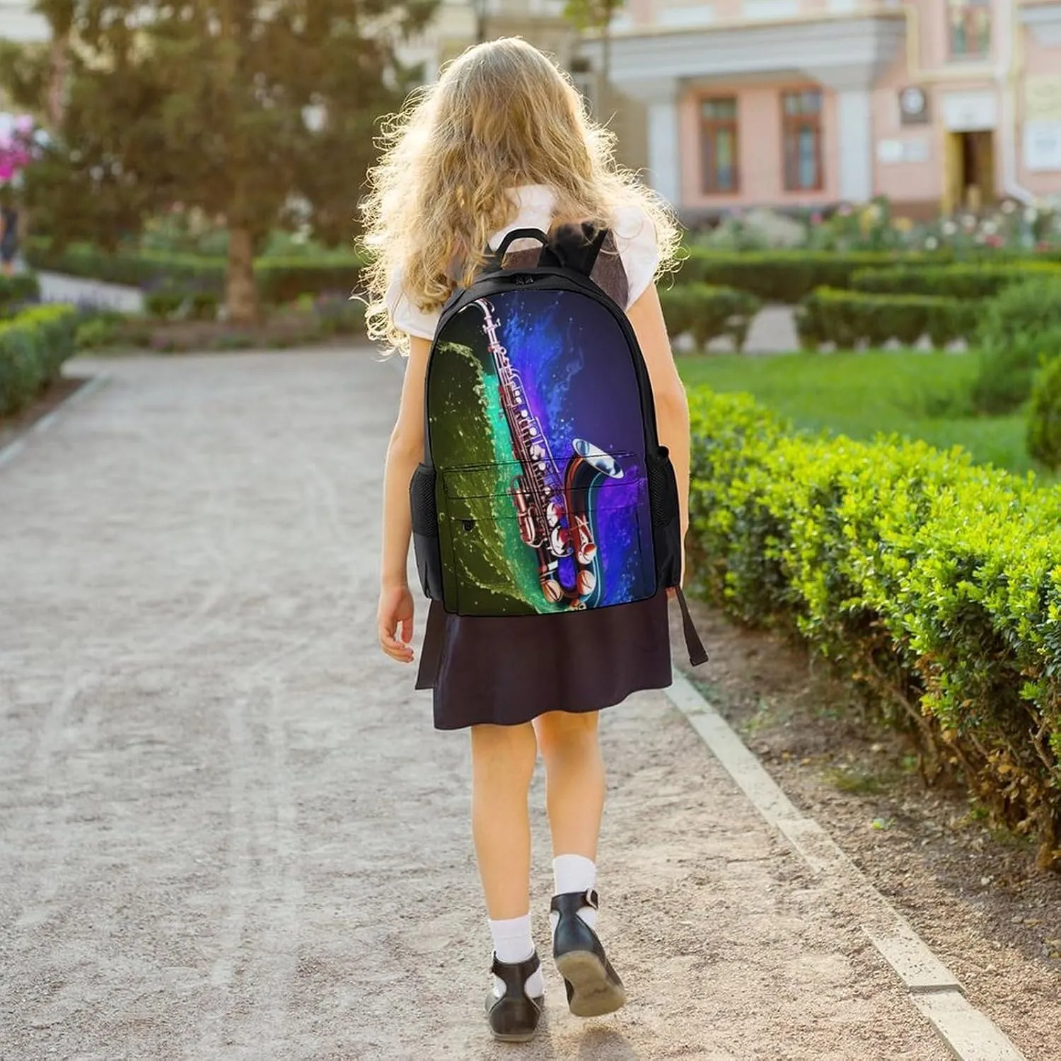Polyester Daypack for Hiking Work Running - Big Capacity Anti-Theft Multipurpose Shoulder Bag, Saxophone In Fire And Water Art Travel and Sport Backpack Rucksack