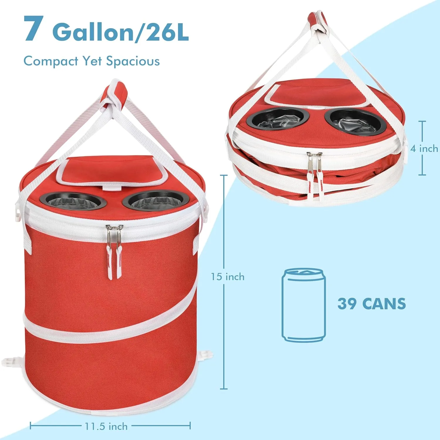Pop-Up Collapsible Cooler Bag & Ice Chest - Insulated, Lightweight with Waterproof Interior & Built-in Cup Holder | Leak-Proof Portable Cooler for Camping, Beach, Picnics, Travel