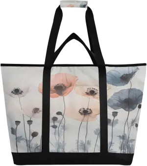 Poppy Flowers Reusable Insulated Lunchbox Cooler Bag, Leakproof Kitchen Grocery Bag Collapsible Portable Cooler Tote Bag for Picnic, Camping, Office, Travel