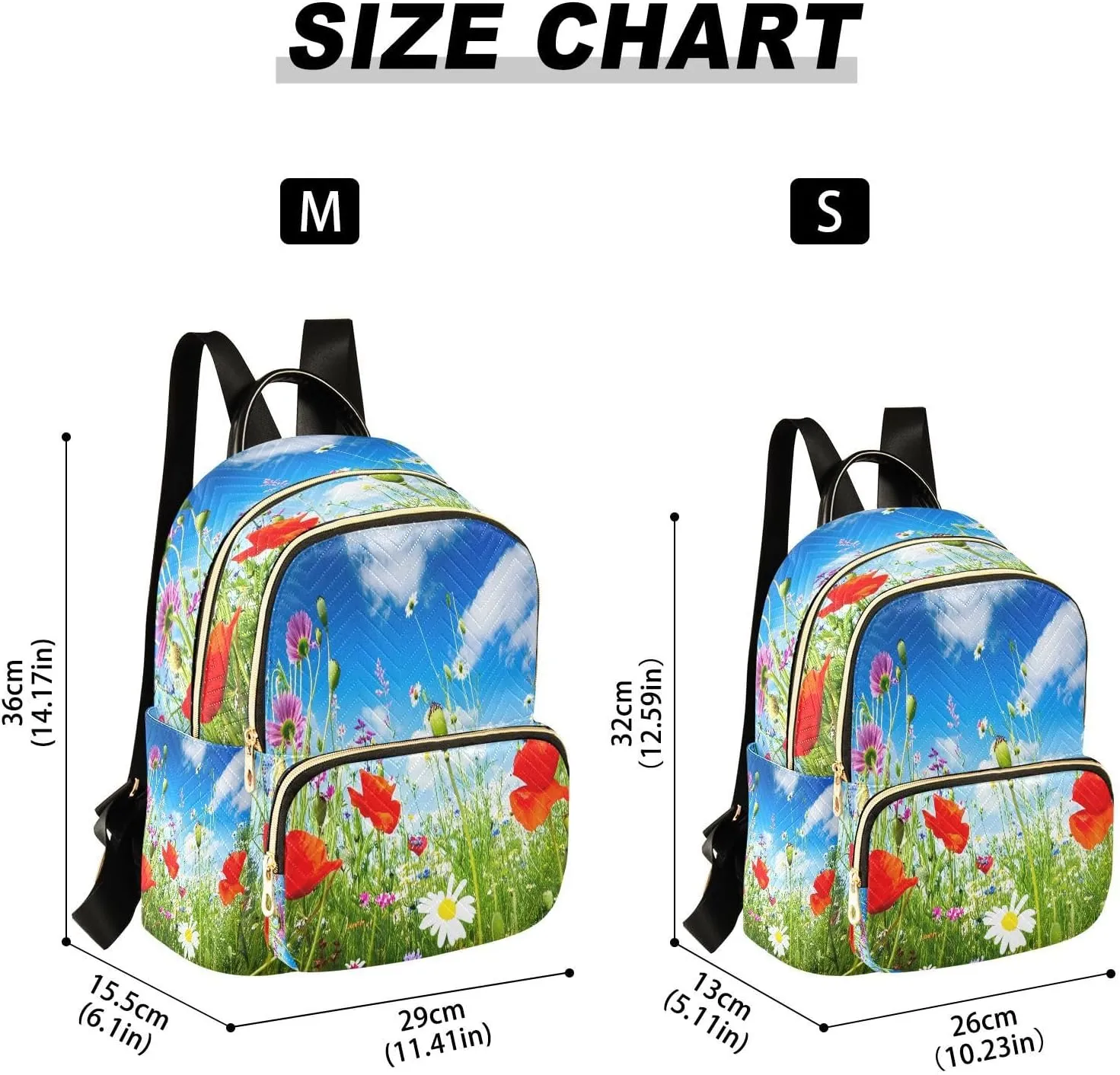 Poppy Meadow Green Backpack Purse for Women Fashion Travel Bag with Anti-theft Back for Travel Work Day M