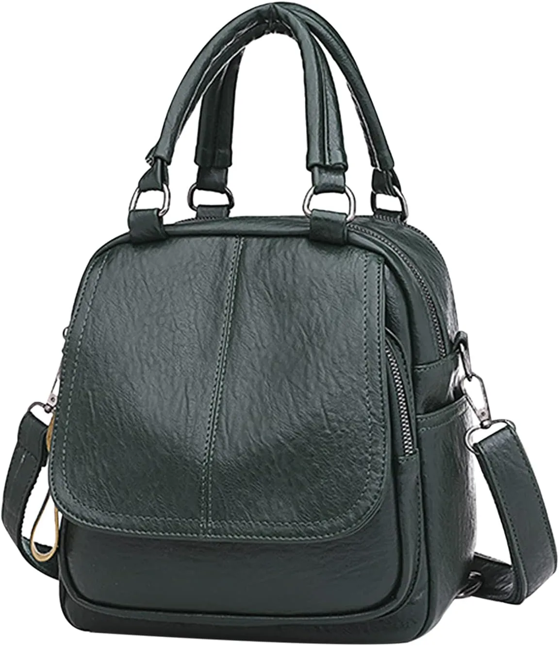 PORRASSO Backpack Purse Women Crossbody Bag Ladies Small Rucksack PU Waterproof Shoulder Bag Handbag Daypack for Travel Shopping Dating Green
