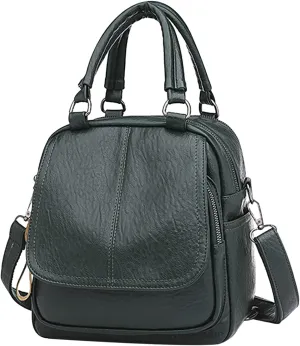 PORRASSO Backpack Purse Women Crossbody Bag Ladies Small Rucksack PU Waterproof Shoulder Bag Handbag Daypack for Travel Shopping Dating Green