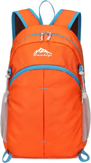 PORRASSO Foldable Backpack Hiking Daypack 20L Rucksack Lightweight Waterproof Backpack for Women Men Camping Travel Outdoor Sports Orange