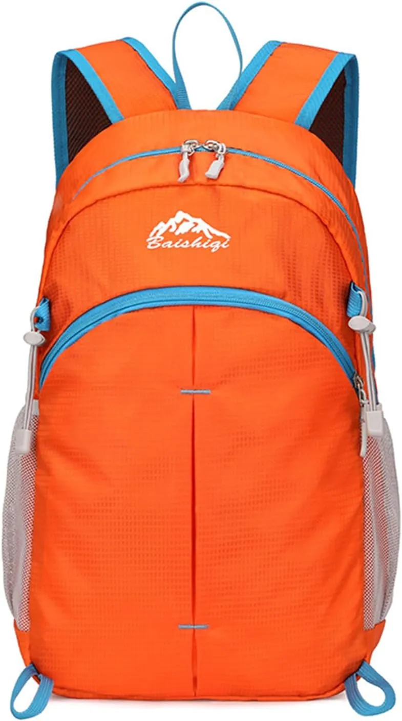 PORRASSO Foldable Backpack Hiking Daypack 20L Rucksack Lightweight Waterproof Backpack for Women Men Camping Travel Outdoor Sports Orange