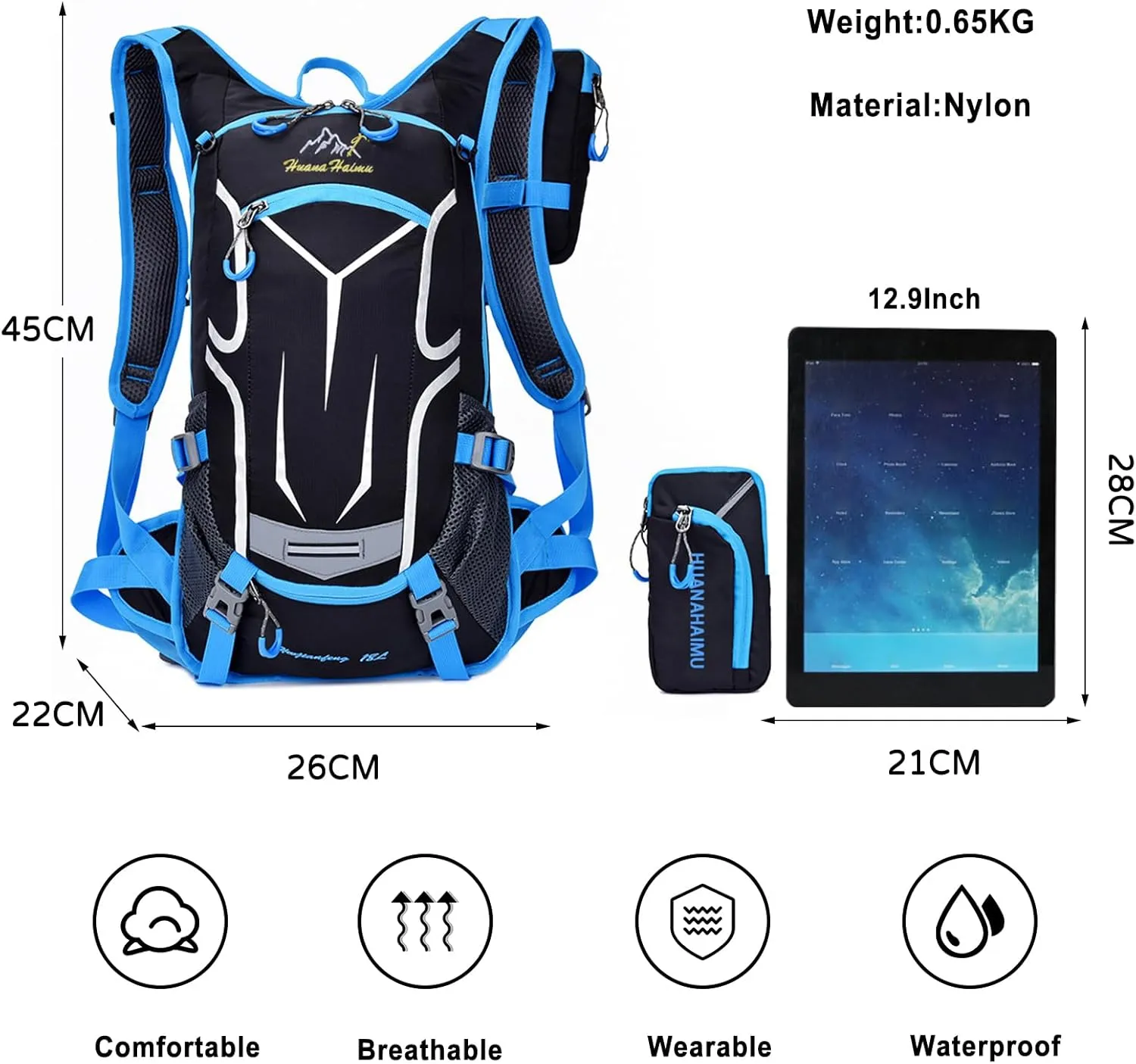 PORRASSO Hiking Backpack 19L Rucksack Breathable Daypack Lightweight Backpack Hydration Pack for Women Men Camping Trekking Cycling Climbing Outdoor Sports Blue