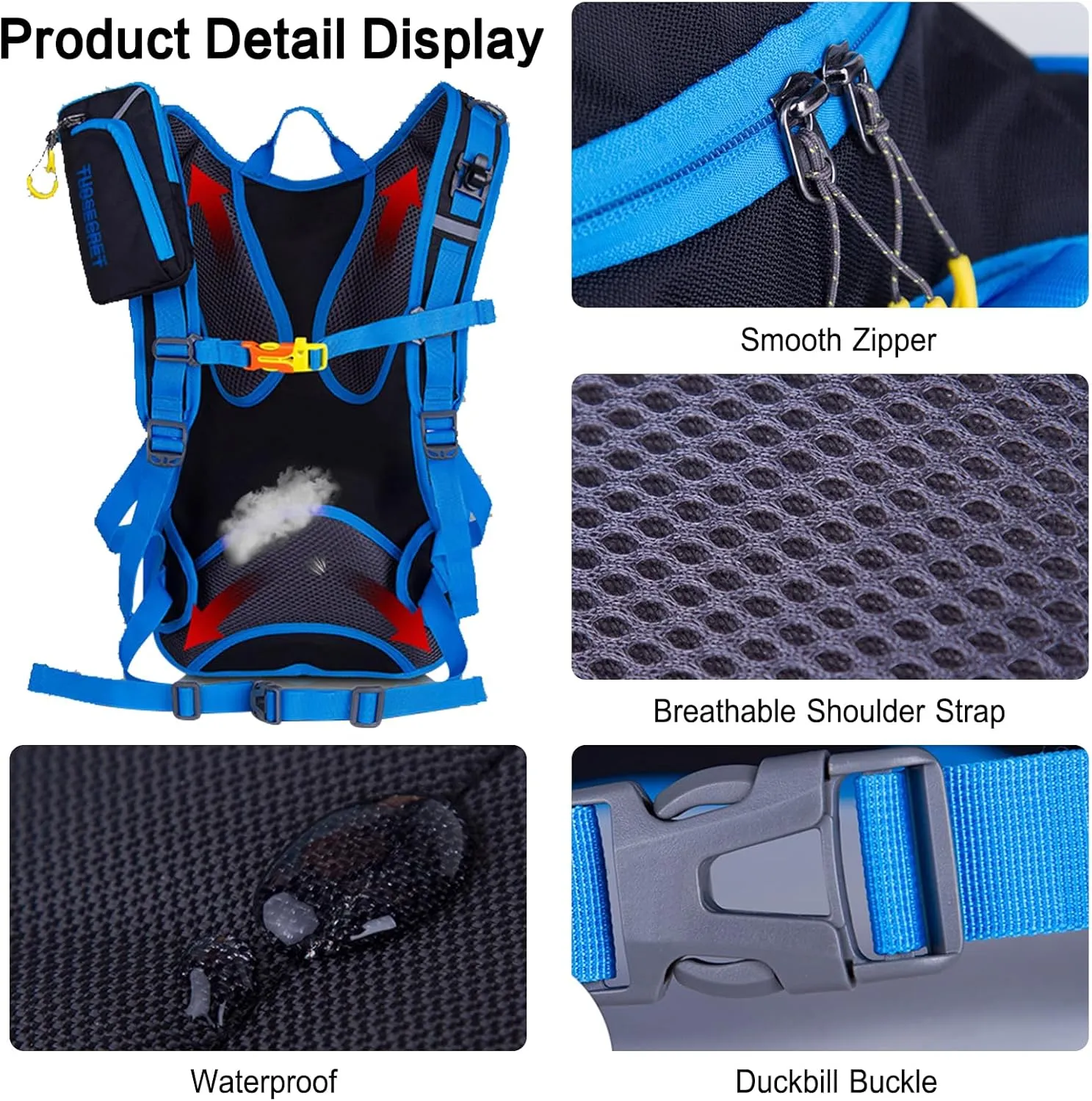 PORRASSO Hiking Backpack 19L Rucksack Breathable Daypack Lightweight Backpack Hydration Pack for Women Men Camping Trekking Cycling Climbing Outdoor Sports Blue