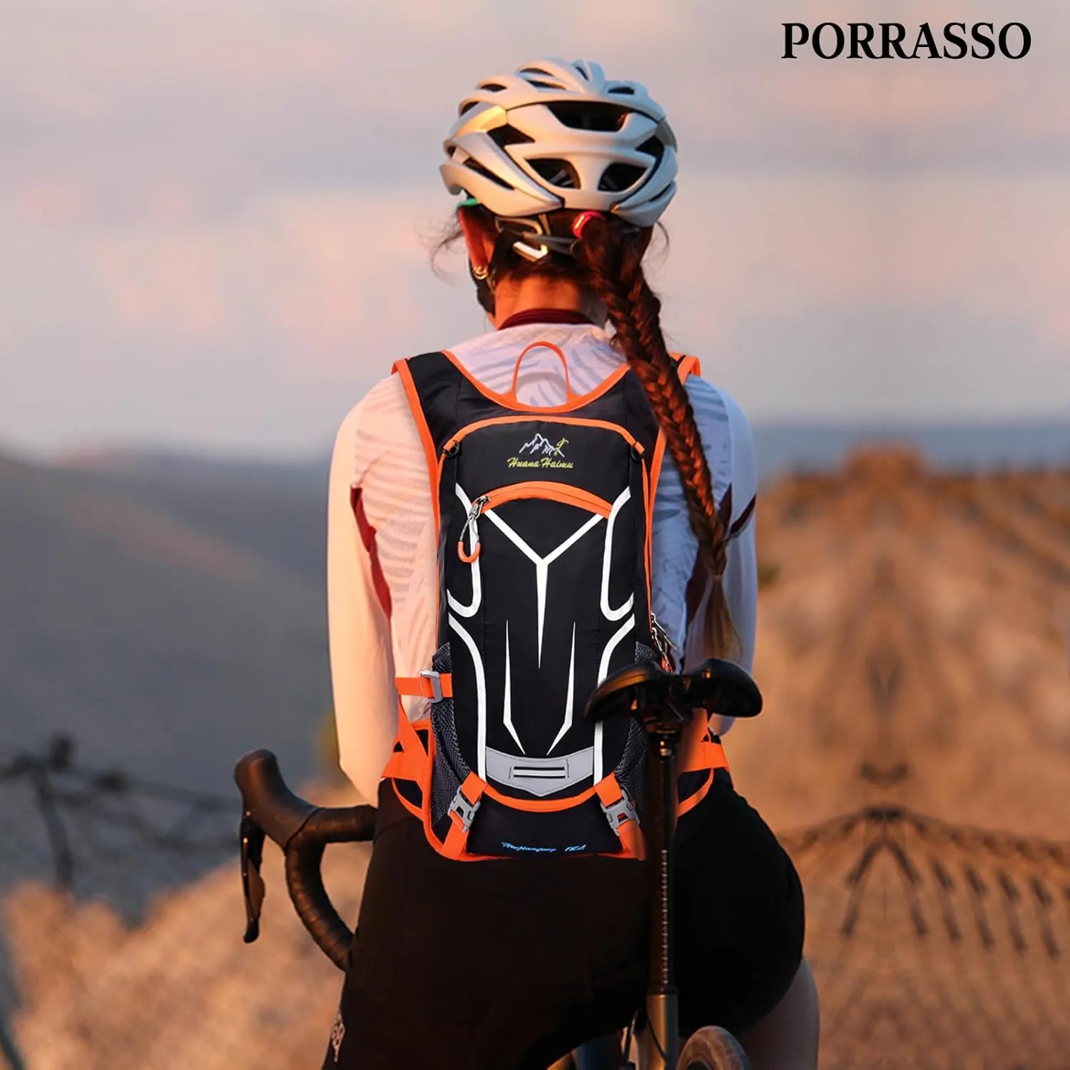 PORRASSO Hiking Backpack 19L Rucksack Breathable Daypack Lightweight Backpack Hydration Pack for Women Men Camping Trekking Cycling Climbing Outdoor Sports Orange