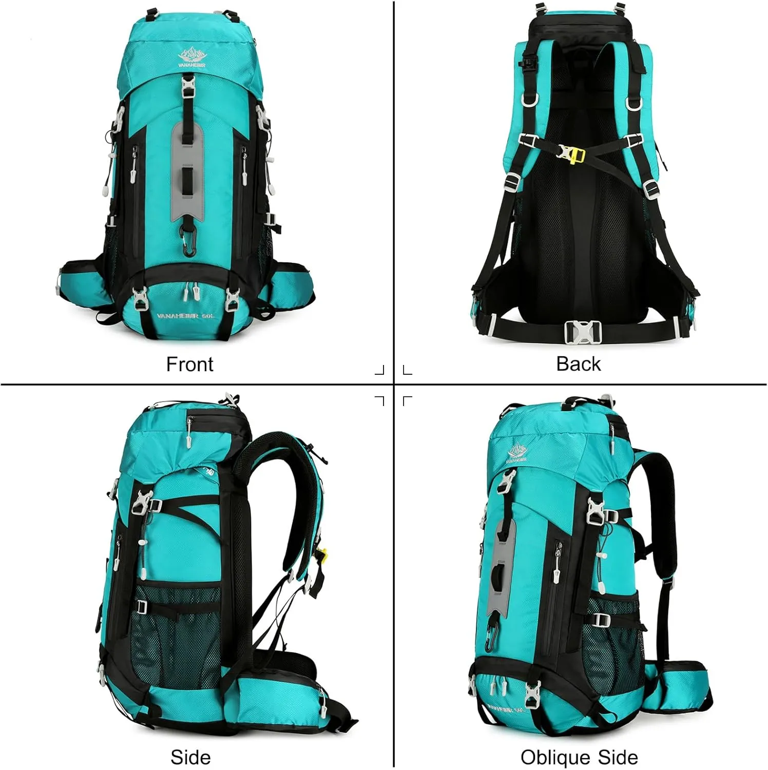 PORRASSO Hiking Backpack Waterproof Daypack 60L Rucksack with Rain Cover Lightweight Backpack for Travel Trekking Camping Climbing Outdoor Sports Light Green