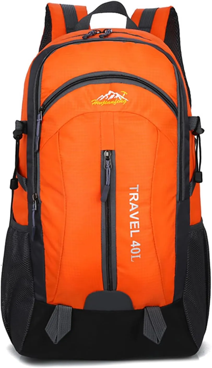 PORRASSO Hiking Backpack Waterproof Rucksack 40L Daypack with USB Charging Port Durable Backpack for Women Men Camping Climbing Travel Outdoor Sports Orange