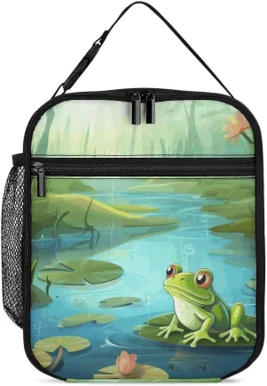 Portable Insulated Meal Bag,Frog in A Pond Print Hand-held Insulated And Cold Meal Bag,cross-body Portable Meal Bag