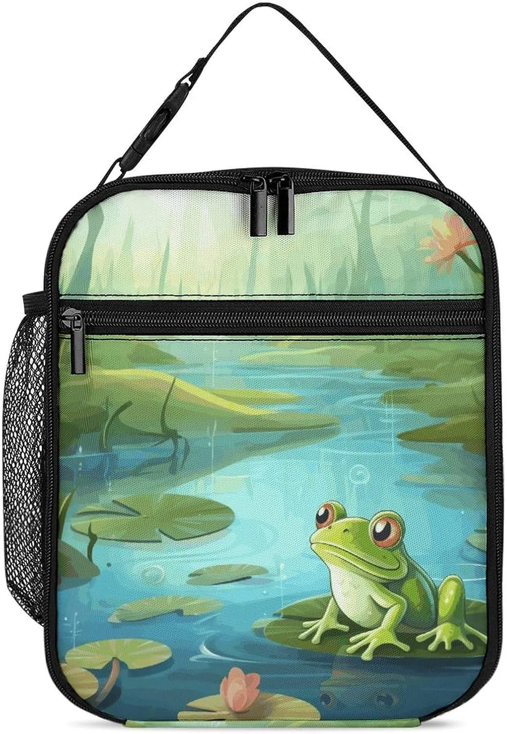Portable Insulated Meal Bag,Frog in A Pond Print Hand-held Insulated And Cold Meal Bag,cross-body Portable Meal Bag
