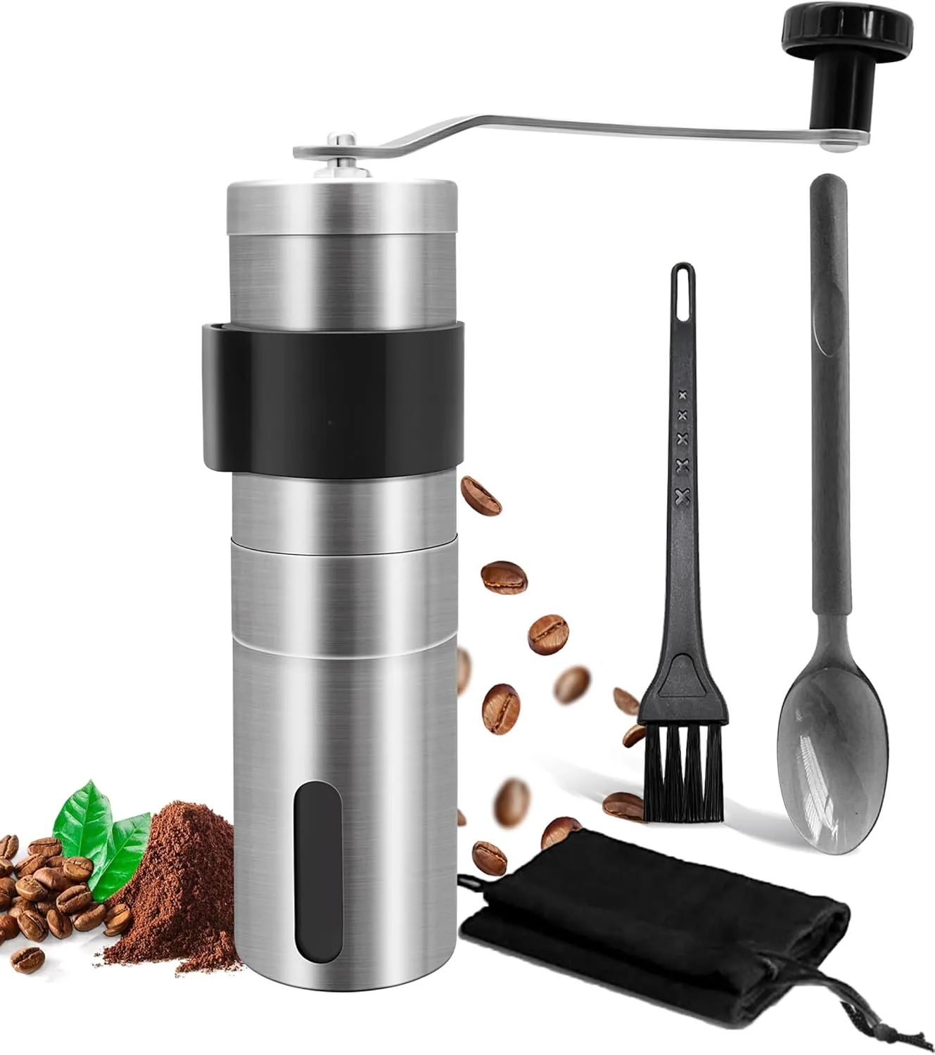 Portable Manual Coffee Bean Grinder - Adjustable Coarseness, Stainless Steel - Perfect for Travel, Camping, Kitchen, Home or Gift