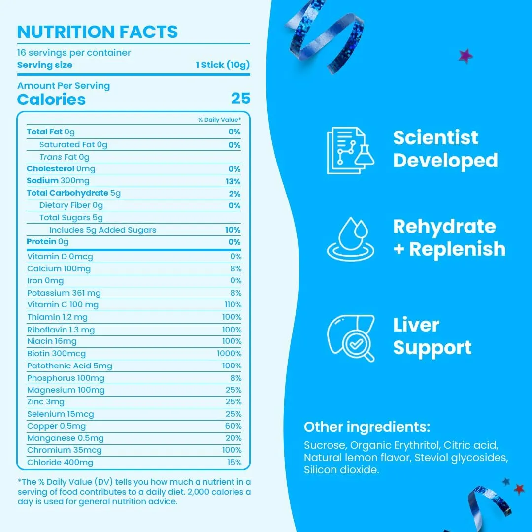Pre and Post Drinking Liver Support | Electrolyte   Vitamins and Mineral Hydration Packs | Perfect After a Night Out | Vacation and Travel Essential (16 Pack, Lemonade)