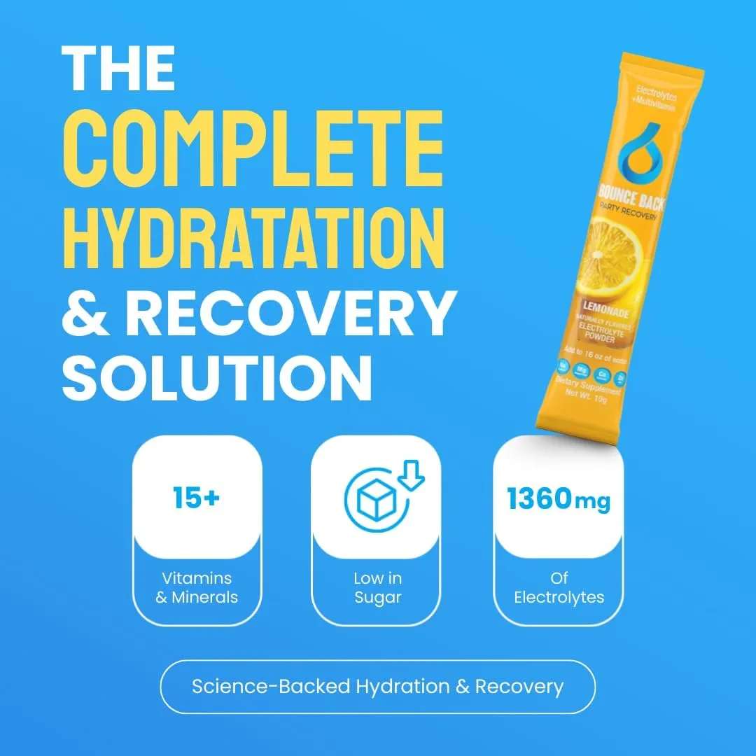 Pre and Post Drinking Liver Support | Electrolyte   Vitamins and Mineral Hydration Packs | Perfect After a Night Out | Vacation and Travel Essential (16 Pack, Lemonade)