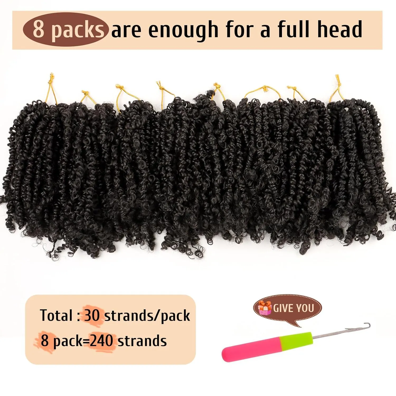 Pre Looped Yanky Twist Crochet Hair 12 Inch 8 Packs 1B# Natural Black Fluffy Spring Mini Twist Passion Twist Bohemian Synthetic Crochet Braiding Hair