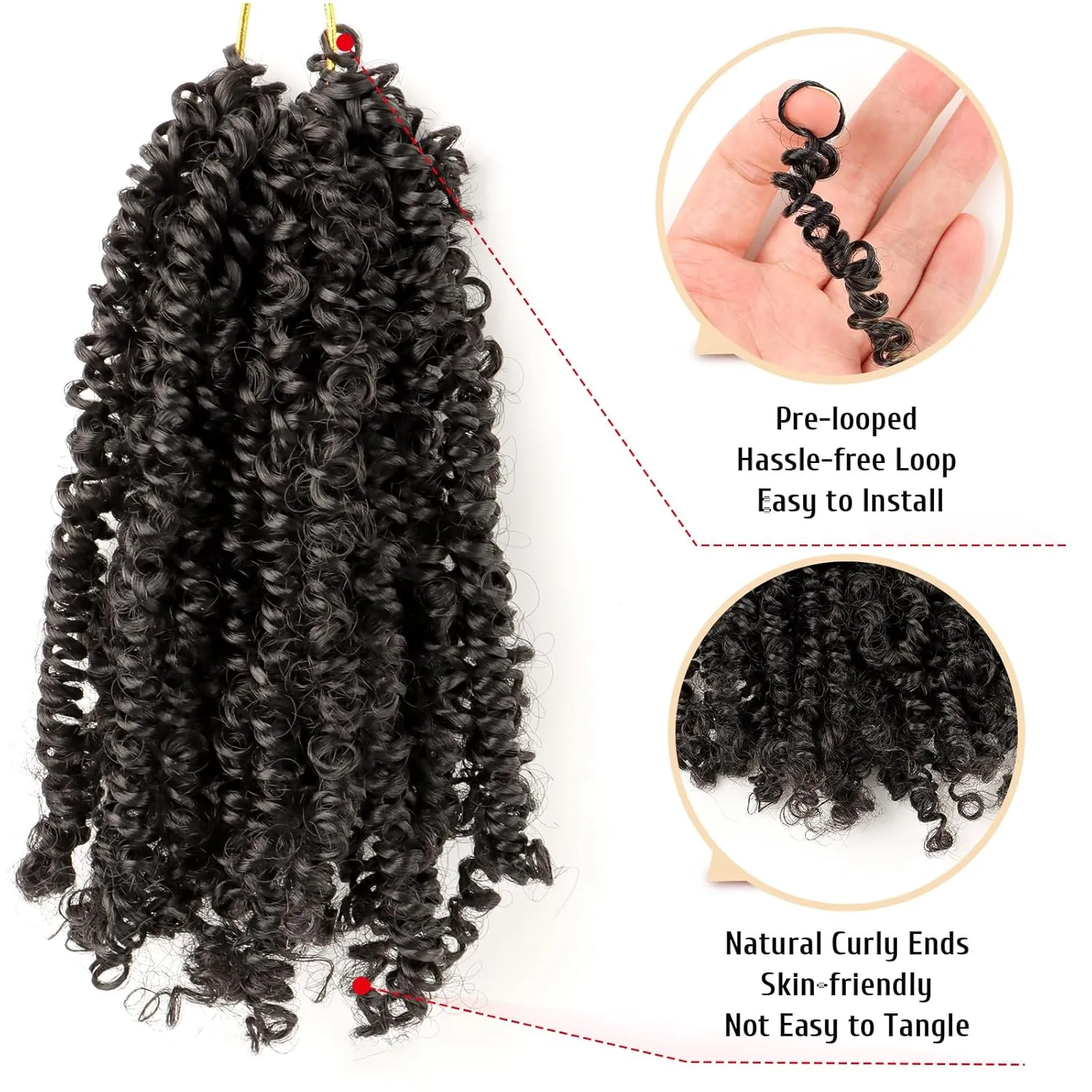 Pre Looped Yanky Twist Crochet Hair 12 Inch 8 Packs 1B# Natural Black Fluffy Spring Mini Twist Passion Twist Bohemian Synthetic Crochet Braiding Hair