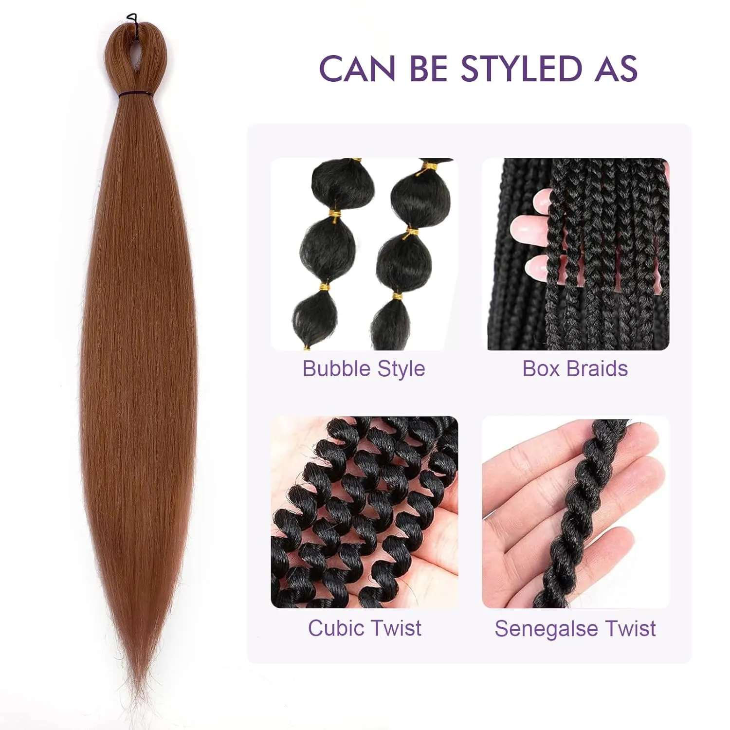 Pre-stretched Braiding Hair - 30 Inch 8 Packs Brown Super Long Braiding Hair For Twist or Box Braids, Yaki Texture Hot Water Setting Synthetic Braiding Hair Extensions (30 Inch, #30-8P)