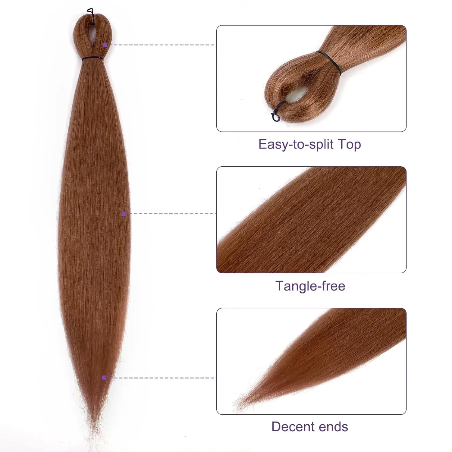 Pre-stretched Braiding Hair - 30 Inch 8 Packs Brown Super Long Braiding Hair For Twist or Box Braids, Yaki Texture Hot Water Setting Synthetic Braiding Hair Extensions (30 Inch, #30-8P)