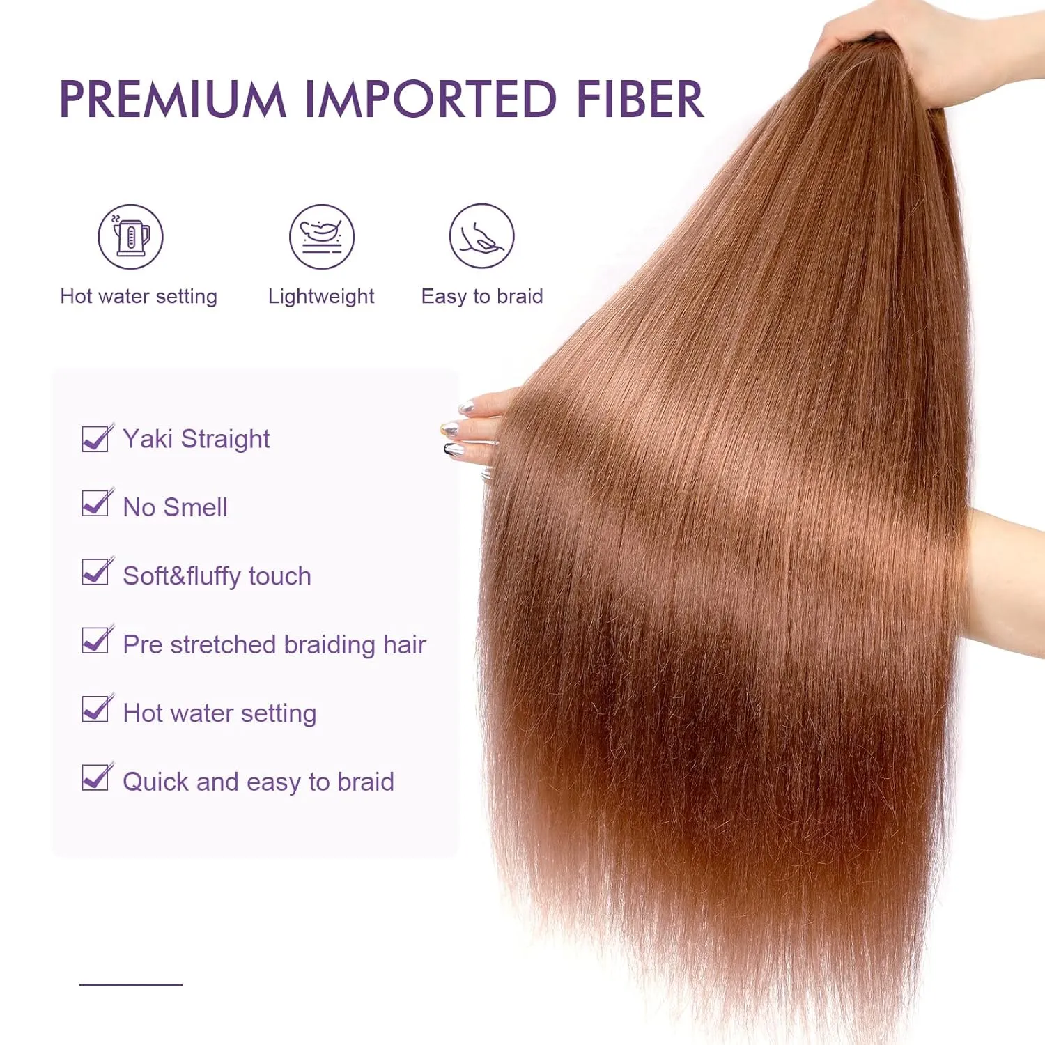 Pre-stretched Braiding Hair - 30 Inch 8 Packs Brown Super Long Braiding Hair For Twist or Box Braids, Yaki Texture Hot Water Setting Synthetic Braiding Hair Extensions (30 Inch, #30-8P)